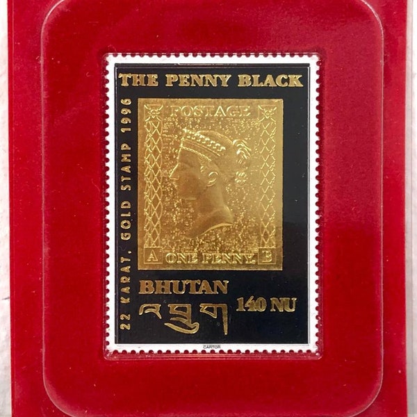 Francobollo in Oro 24K 1996 the Penny Black Bhutan 140 NU – AUC4847