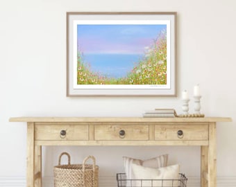 Seaside Meadow Acrylic Painting Print – Coastal Summer Landscape (Downloadable)