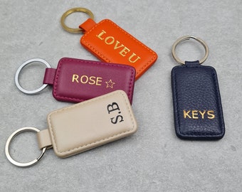 Personalised Smooth Leather Rectangular Keyring | Genuine Nappa Leather, Custom Padded, Initials, Monogram, Father's Day Gift, Driving Test