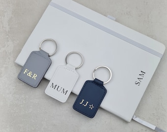 Personalised Leather Rectangular Keyring | Genuine Leather Key Fob, Custom Initials, Monogram, Driving Test Pass, New Home / House, Gift