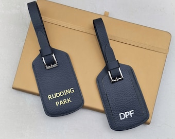 Personalised Leather Luggage Tag | Suitcase Tag, Monogram / Initials Travel Gift, Genuine Leather, Bon Voyage, Honeymoon, Wedding, Jetsetter