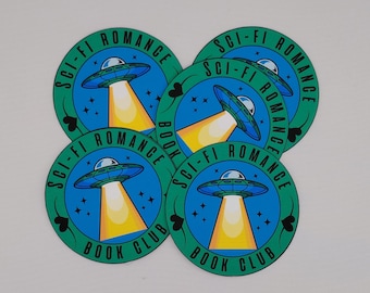 Sci Fi Romance Book Club Sticker, Alien UFO Sticker, Book Lover Sticker, SciFi Reader Gift, Romance Reader Sticker, Bookish Decal