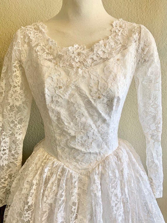 Vintage 1950s Wedding Dress 50s Chantilly lace S - image 7