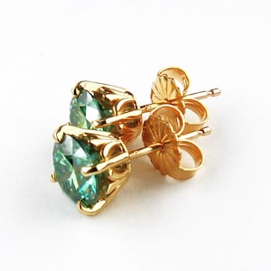 Green Sapphire Solid Gold Stud Earrings- 2 CT TW Bluegreen Moissanite-Everyday Moissanite Collection