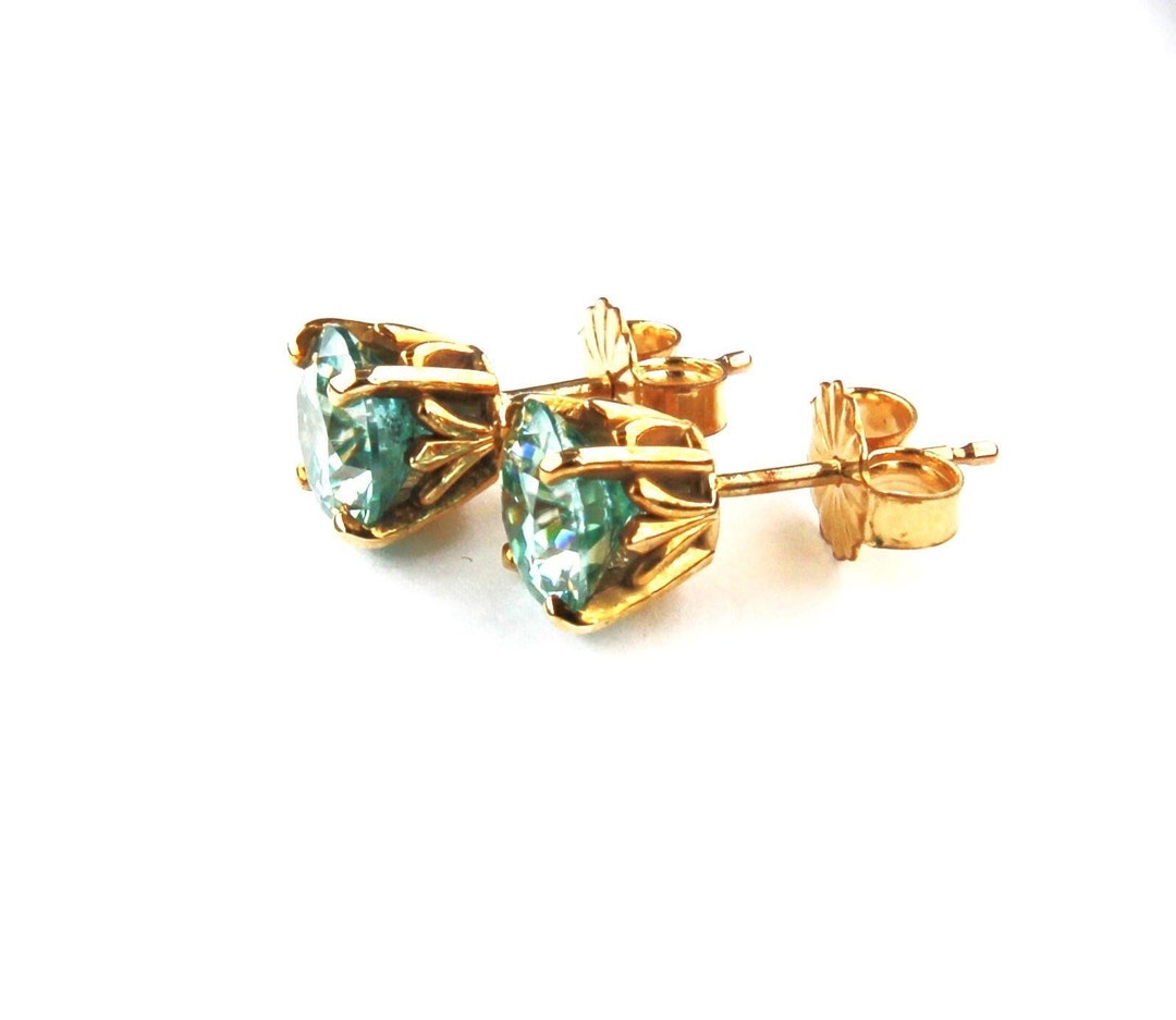 Pariba Solid Gold Stud Earrings Gold Moissanite Studs With Etsy