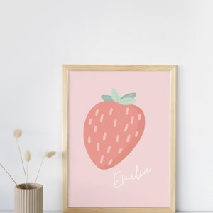 Personalised Strawberry Name Print | Baby | Nursery | Bedroom | Childrens | Wall Art | Gift | Decor