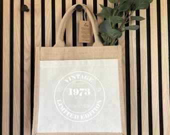 sac de jute personnalisé, shopper, cadeau, maman, grand-mère, tante, 50e anniversaire