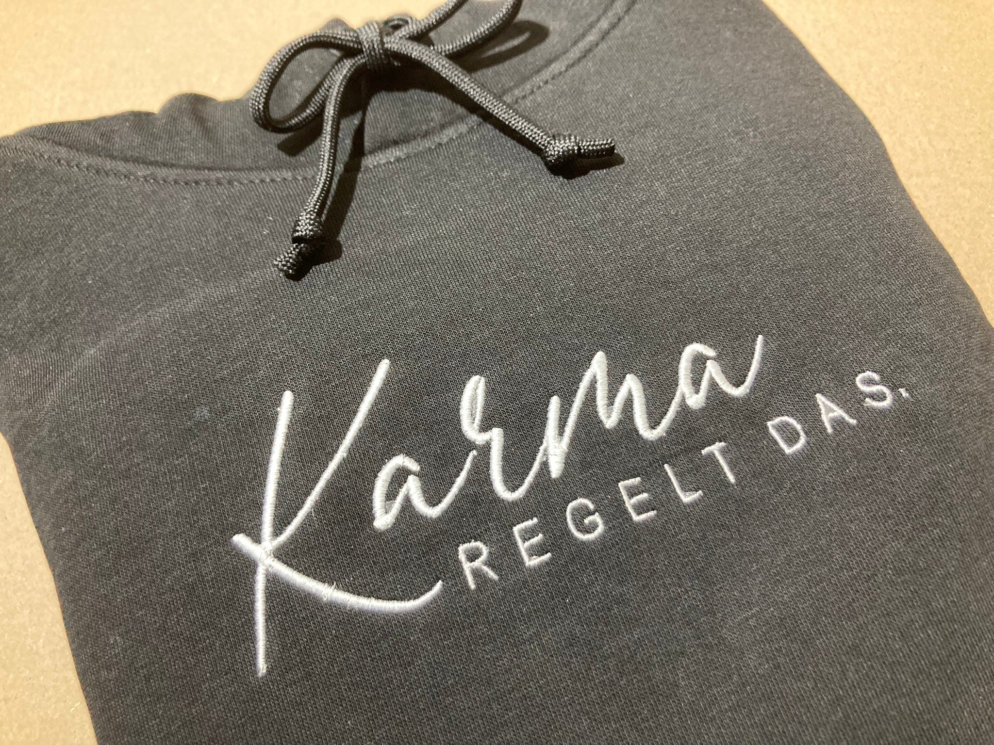 Men's Hoodie, "Karma will take care of it.", Men's Sweat Hoodie, embroidered, gift, embroidery