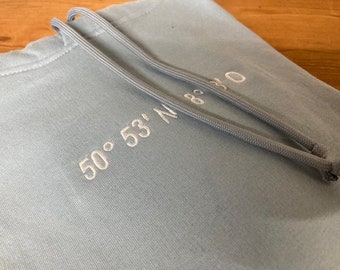 Women's hoodie, "Coordinates stick white", personalized, women's sweat hoodie, embroidered