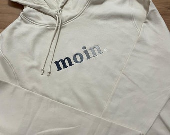 Herren Hoodie, „moin.", Herren-Sweat Hoodie, bestickt, Geschenk, Stick