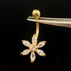 14K Yellow Gold Flower Belly Ring 2.2GR