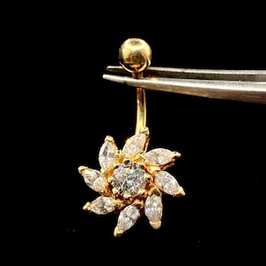 14K Yellow Gold Flower Belly Ring 2.6GR