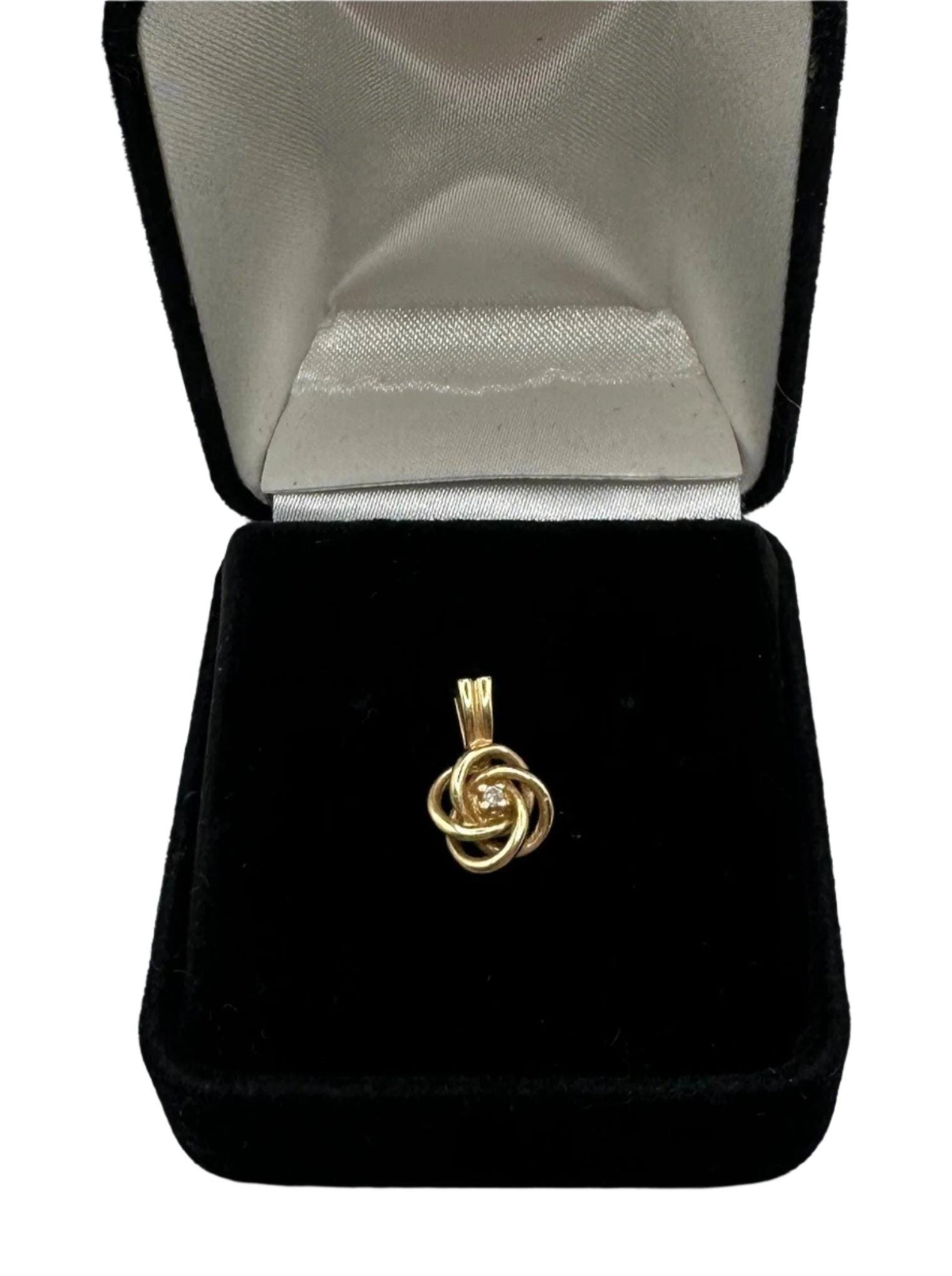 Vintage 14K Yellow Gold Love Knot Pendant with Diamond Accent - 1.1 Grams
