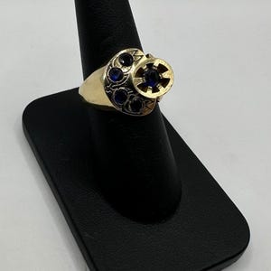 10k Yellow & White Gold Deep Blue Stone Ring – Size 7