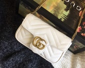 Mini chain bag, soft cowhide slanting bag, flip top one shoulder bag for women