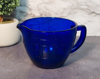 Cobalt Blue Glass 2 Cup Measuring Cup & Mixing Bowl w/ Markers - Depression Style, Vintage, Cooking, Farmhouse, Kitchenware, Dish, Retro