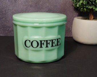 Jadeite Green Depression Style Glass Coffee Can Crock Container - Vintage, Farmhouse, Retro Home Decor, Covered Dish, Milk Glass Kitchenware