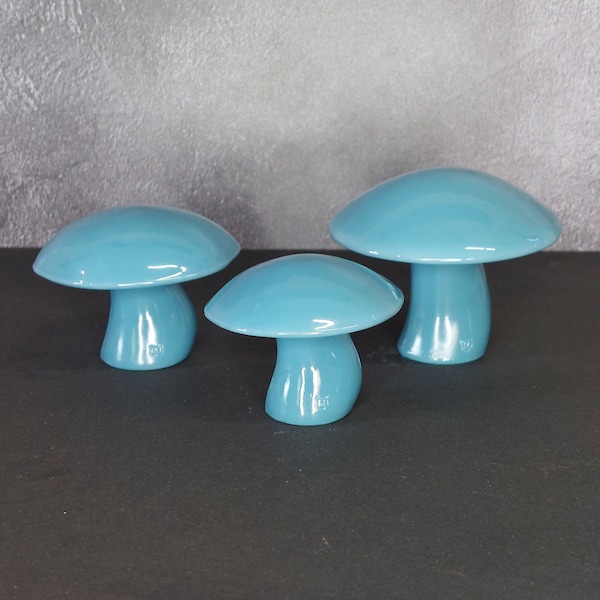 Georgia Blue Viking Glass Mold Mushroom, Set of 3 - Mosser Glass, Depression Style Glass, Art Glass, Vintage Style, Retro Home Decor