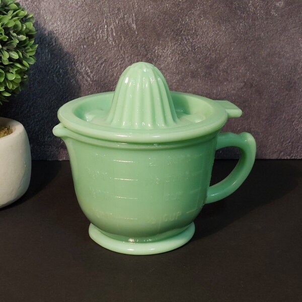 Jadeite Juicer Reamer & 2 Cup Measuring Cup, Huge 2 PC - Depression Style, Vintage, Art Deco, Farmhouse, Milk Glass, Cooking, Mixing Bowl