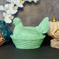 Jadeite Depression Style Glass Nesting Chicken Hen on Nest Candy Dish with Lid - Vintage, Farmhouse, Cookie Jar, Rooster, Retro Home Decor