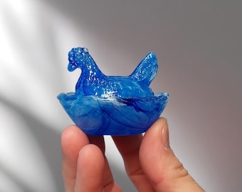 Jadeite Depression Style Glass Nesting Chicken Hen on Nest Candy