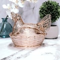 Pink Depression Style Glass Hen on Nest Chicken Covered Candy Dish, Vintage Style Farmhouse Decor, Bowl with Lid, Rooster, Farm, Retro