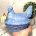 Periwinkle Blue Nesting Chicken Hen on Nest Covered Candy Dish, Depression Style Milk Glass, Vintage Style Farmhouse Decor, Retro Cookie Jar