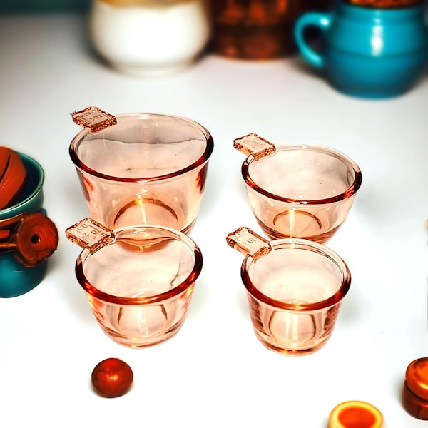 Nesting Glass Measuring Cup Set, Pink Amber - Vintage Style, Depression Style, Farmhouse Kitchen Gift, Retro Cooking, Country Kitchenware