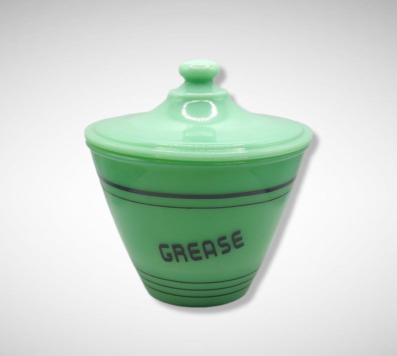 Jadeite Green Depression Style Glass Grease Jar With Lid Etsy