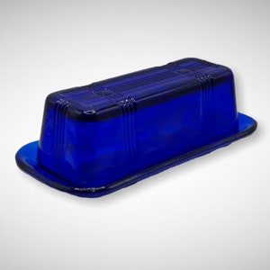 Cobalt Blue Depression Style Glass Covered Butter Dish Vintage, Farmhouse, Butter Keeper, Retro Home Decor, Kitchenware, Refrigerator Dish image 5