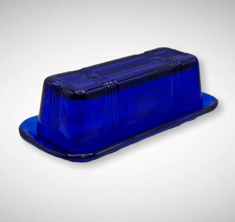 Cobalt Blue Depression Style Glass Covered Butter Dish Vintage, Farmhouse, Butter Keeper, Retro Home Decor, Kitchenware, Refrigerator Dish image 5