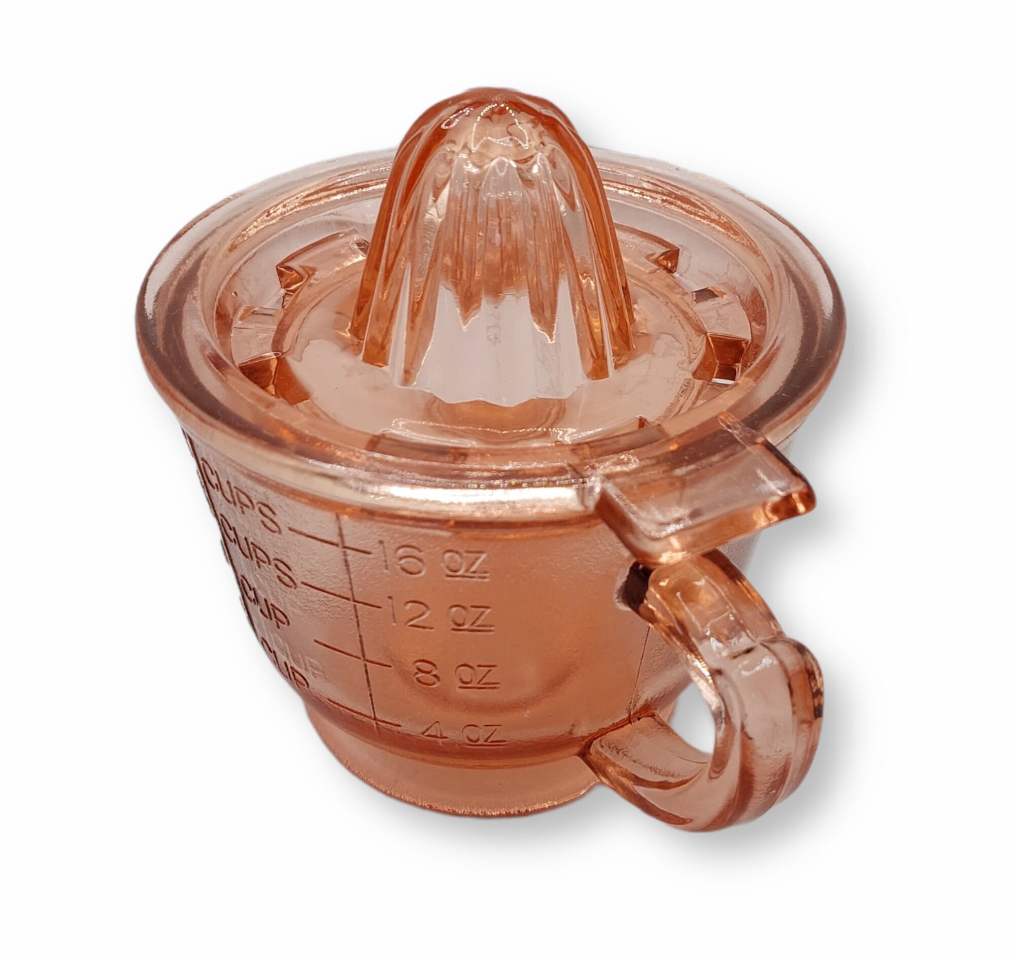 Pink Depression Style Glass Juicer Reamer & 2 Cup Measuring Etsy