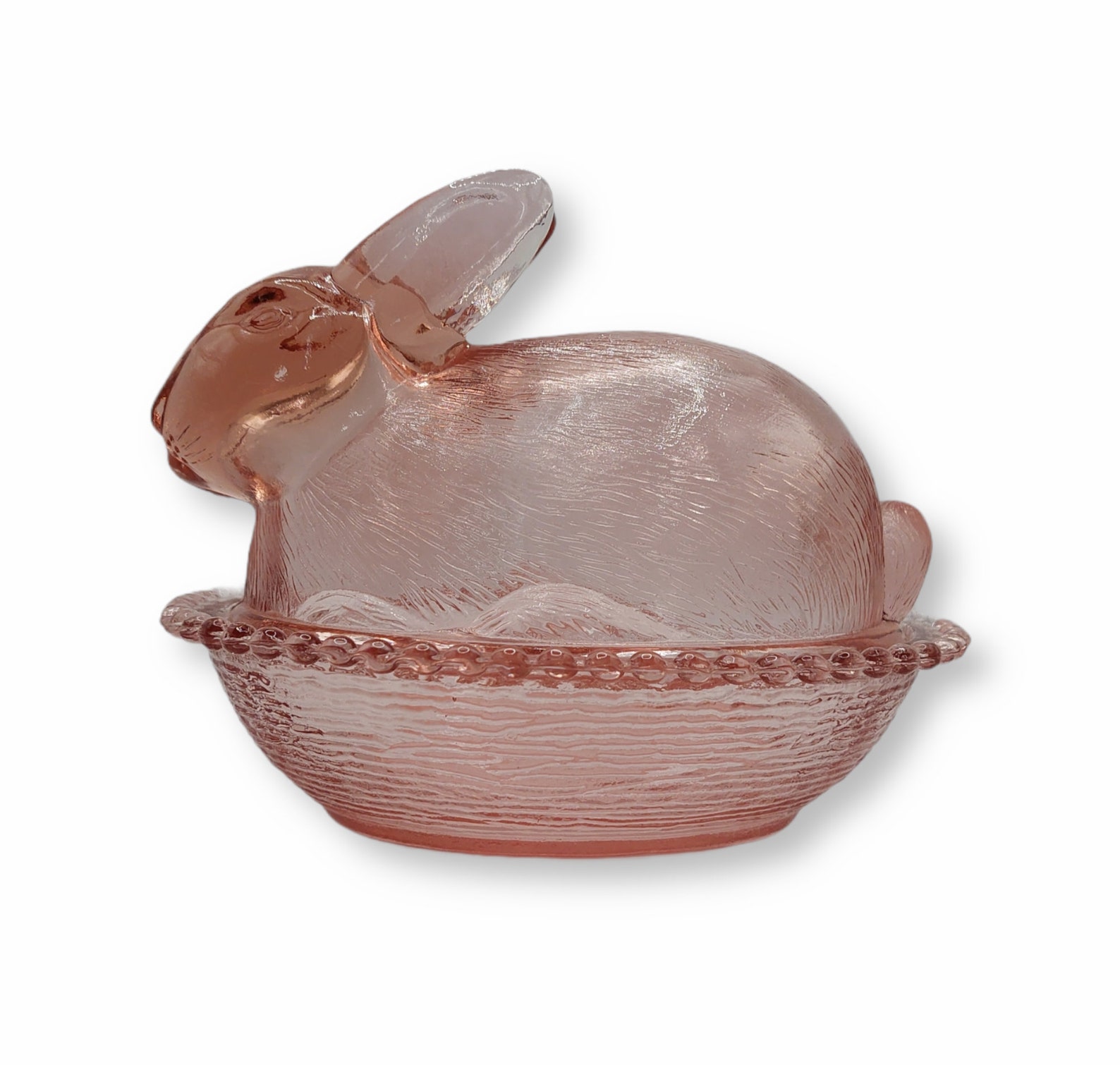 Pink Depression Style Glass Bunny Rabbit on Basket 2 Piece Etsy