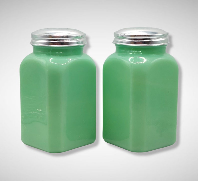 Jadeite Green Glass Salt & Pepper Shaker Set LRG Depression Etsy