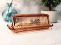 Butter Dish Vintage Pink Amber Depression Style Glass, Farmhouse Kitchen Gift, Covered Butter Keeper, Kitchenware, Retro Cottage Table Decor