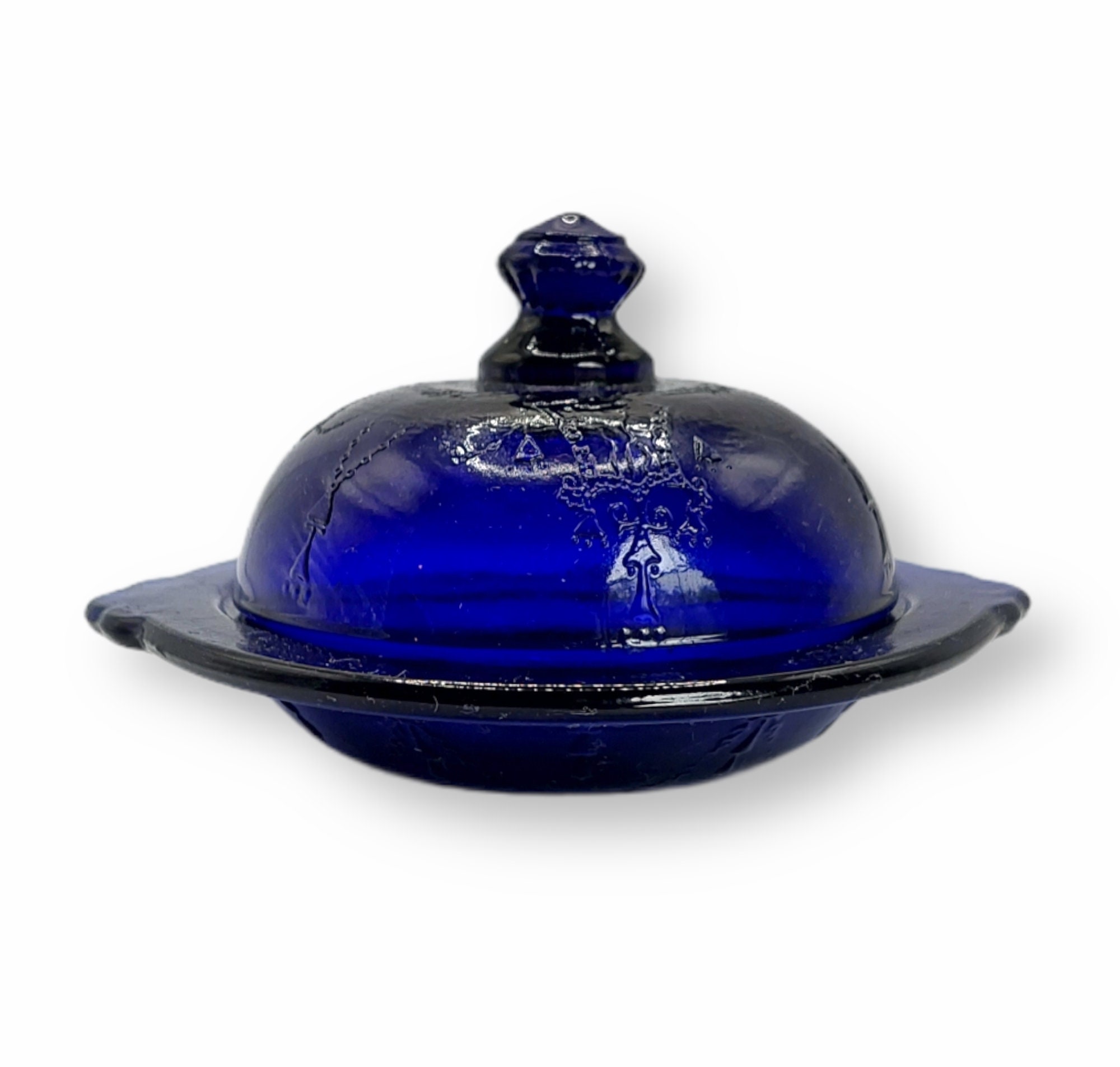 Set of 3 Cobalt Blue Glass Childs Lace Mini Butter Dish w/ Lid Etsy