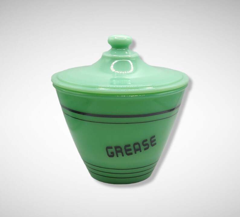 Jadeite Green Depression Style Glass Grease Jar With Lid Etsy