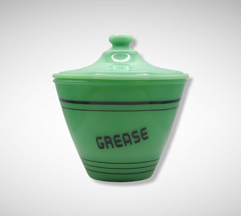 Jadeite Green Depression Style Glass Grease Jar With Lid Etsy