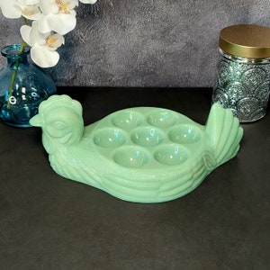 Vintage Jadeite Style Hen On Nest Glass Covered Salt Cellar Dish - Green, 2-Piece Set