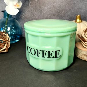 Jadeite Green Depression Style Glass Coffee Can Crock Container - Vintage, Farmhouse, Retro Home Decor, Kitchen Dish, Milk Glass Kitchenware