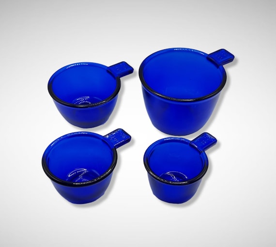 Cobalt Blue Glass Measuring Cup Set Dark Blue Glass Vintage Style