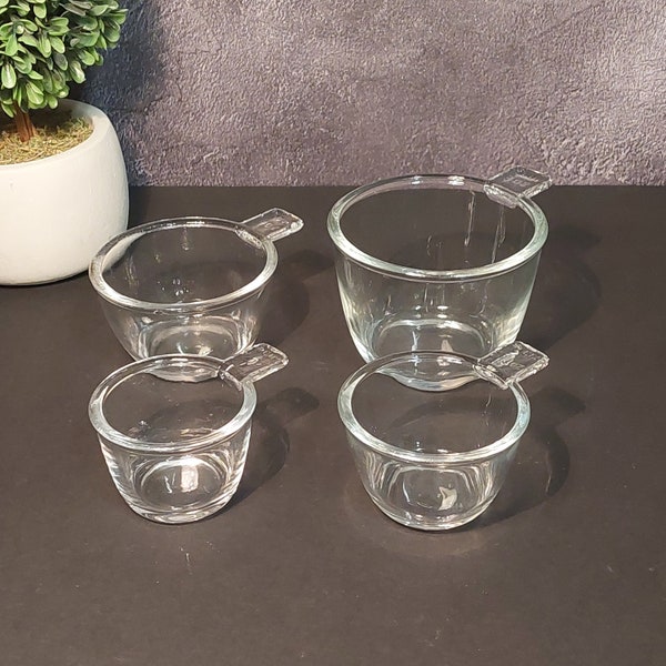 Clear Depression Style Glass 4 PC Nesting Measuring Cup Set w/ Markers - Vintage, Kitchenware, Farmhouse Decor, Cooking, Bowl, Retro Home