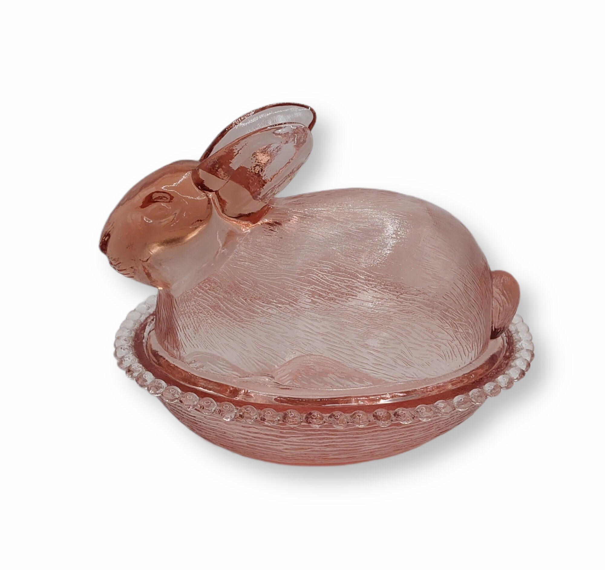 Pink Depression Style Glass Bunny Rabbit on Basket 2 Piece Etsy