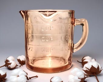 Pink Amber Glass Measuring Cup, Depression Style, Kitchen, Farmhouse Decor, Retro Cooking, Kitchenware