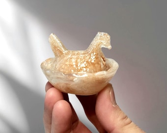 Chocolate Swirl Depression Style Glass Hen on Nest Chicken Salt Cellar Dish - Vintage Style Farmhouse Decor, Covered Bowl with Lid, Rooster