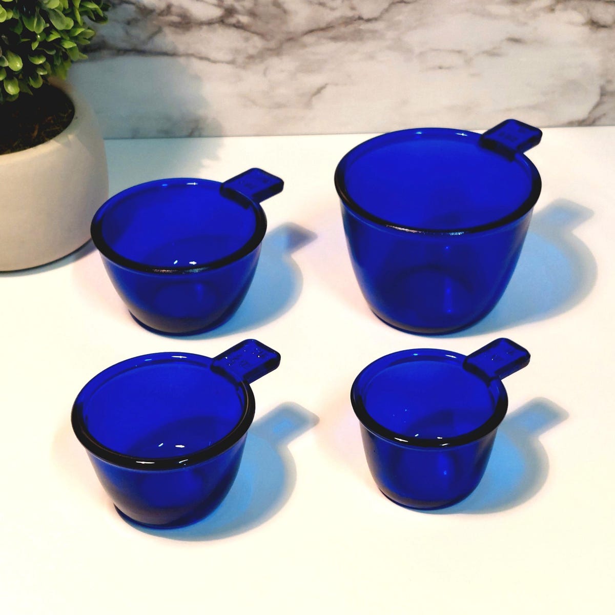 Cobalt Blue Glass 4 Piece Nesting Measuring Cup Set W/ Markers - Depression Style, Vintage Glassware, Art Deco, Kitchenware, Farmhouse, Dish - Etsy