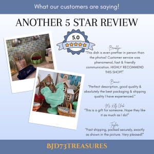 May include: Image showcasing customer reviews for a shop. The text reads "ANOTHER 5 STAR REVIEW" with a 5-star rating graphic. Includes customer testimonials and a shop name, BJD73TREASURES.