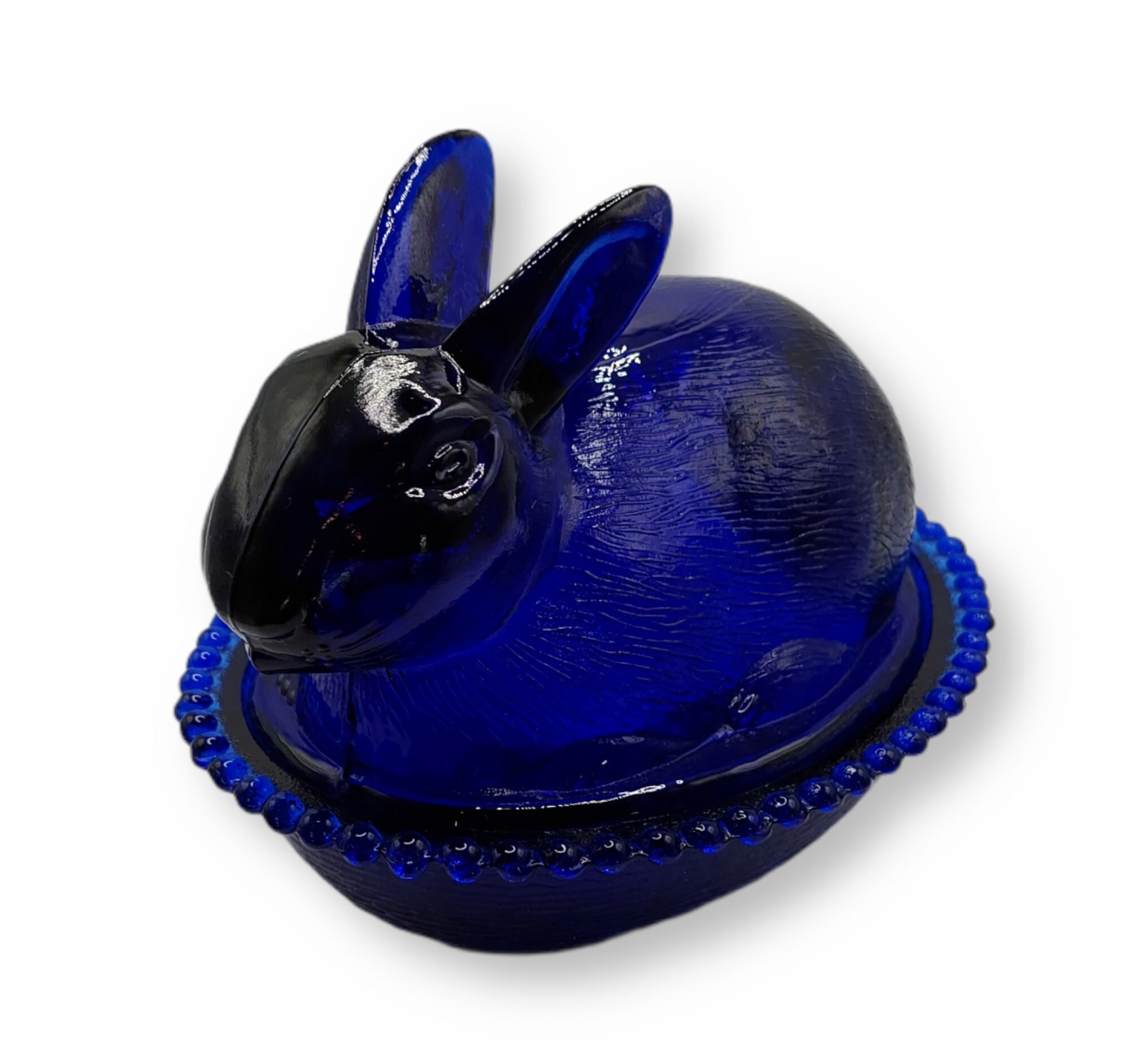 Cobalt Blue Glass Bunny Rabbit on Basket 2 Piece Candy Dish Etsy