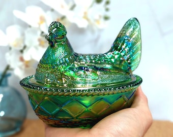 MCM Vintage Indiana Glass Company Cornflower Blue Glass Hen