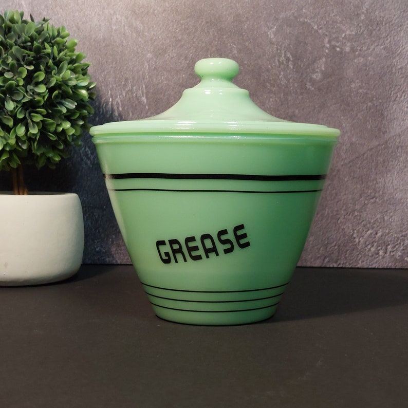 Jadeite Green Depression Style Glass Grease Jar With Lid Etsy